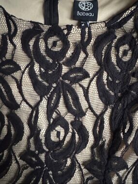 Bobeau Black Lace Overlay Dress with Cream Lining